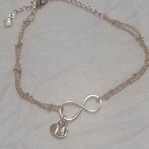Gold Tone Infinity Heart initial "M" Bracelet